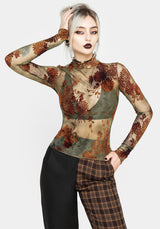 Rosaleigh Flock Velour Mesh Long Sleeve Top