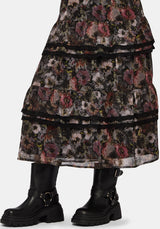 Mortua Grunge Floral Print Peplum Frill Cami Maxi Dress