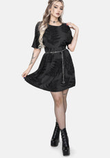 Ruin Fern Printed Tie Back Mini Dress - Grey