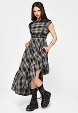 Noemi Check Asymmetric Ruffle Maxi Dress