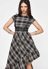 Noemi Check Asymmetric Ruffle Maxi Dress