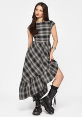 Noemi Check Asymmetric Ruffle Maxi Dress