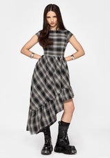 Noemi Check Asymmetric Ruffle Maxi Dress