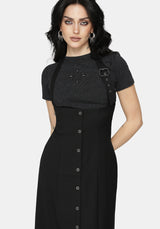 New Age Halter Neck Pinafore Midi Dress - Black