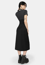 New Age Halter Neck Pinafore Midi Dress - Black