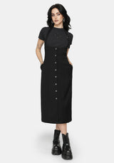 New Age Halter Neck Pinafore Midi Dress - Black