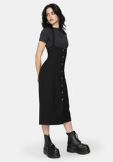 New Age Halter Neck Pinafore Midi Dress - Black