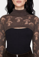Harriet Mushroom Jacquard Extreme Crop Jumper - Taupe