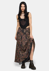 Mythos Print Lace Detail Midaxi Skirt UK 6
