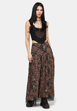 Mythos Print Lace Detail Midaxi Skirt UK 6