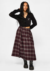 Nightingale Buckled Check Midi Skirt - Burgundy