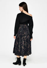 Curio Print Button Down Midi Skirt
