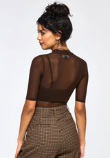 Jinx Mesh Short Sleeve Top - Brown