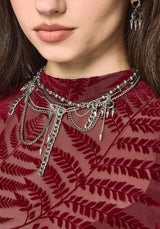 Lunafern Flocked Fern Short Sleeve Mesh Top - Burgundy