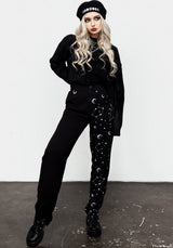 Silver Celestial Print Spliced Tapered Trousers