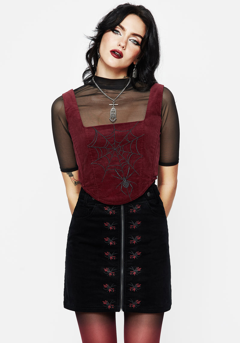 Spiderbite Embroidered Cord Mini Skirt