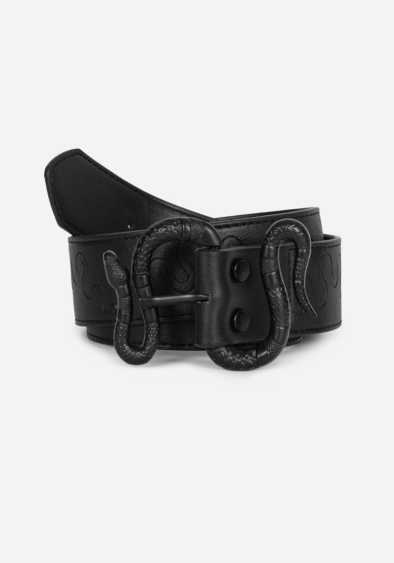 Mamba Debossed Belt With Snake Buckle - Black
