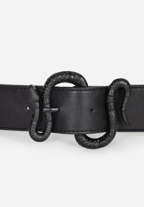 Mamba Debossed Belt With Snake Buckle - Black