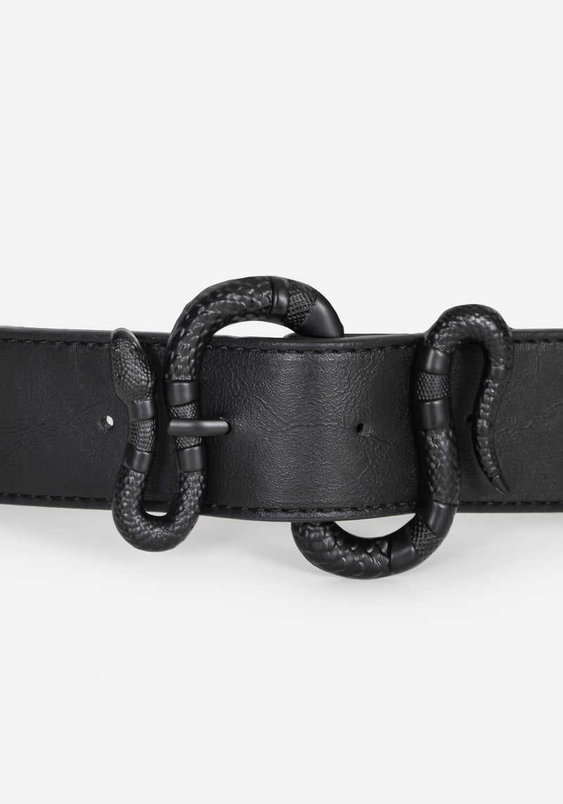 Mamba Debossed Belt With Snake Buckle - Black