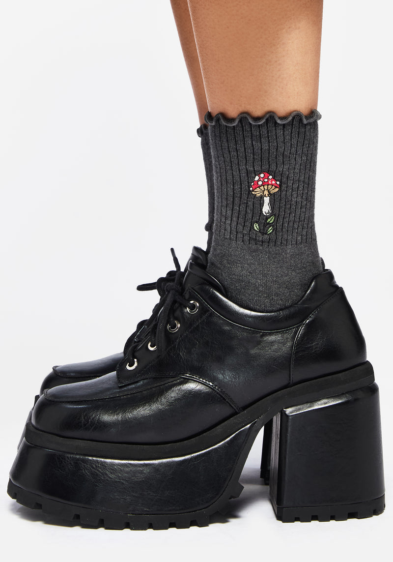 Morchella Embroidered Mushroom Socks