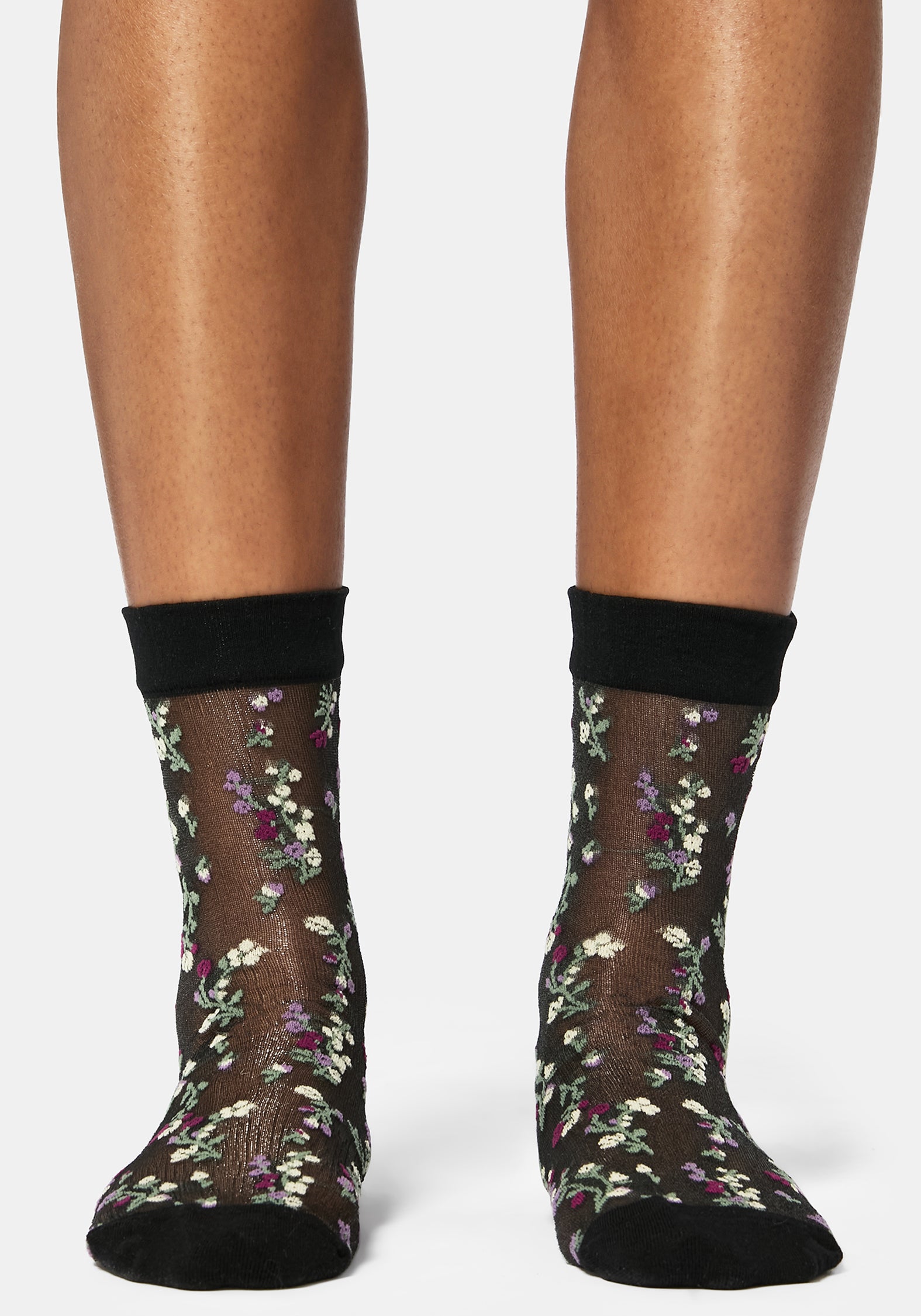 Everblooming Floral Mesh Socks - Purple