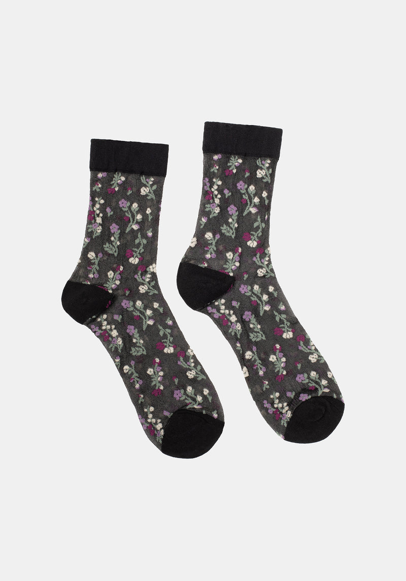Everblooming Floral Mesh Socks - Purple