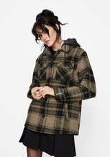 Trellis Hooded Pocket Check Shacket - Green