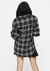 Unplugged Check Shacket with Removeable Hood