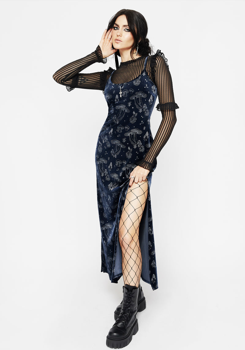 Faefire Foil Print Velour Slip Gown