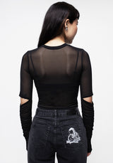Jupiter Mesh Gathered Long Sleeve Crop Top