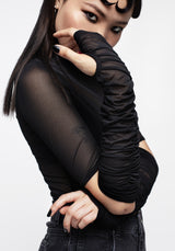 Jupiter Mesh Gathered Long Sleeve Crop Top