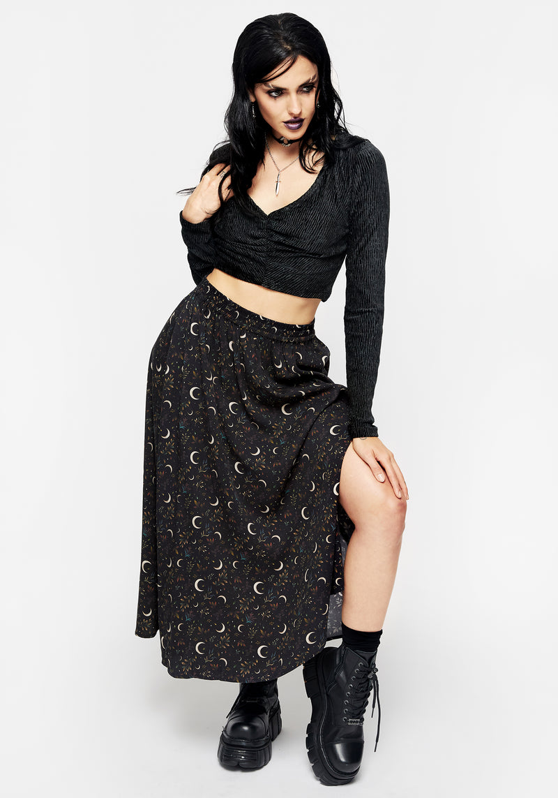 Sickle Moon Side Split Midi Skirt