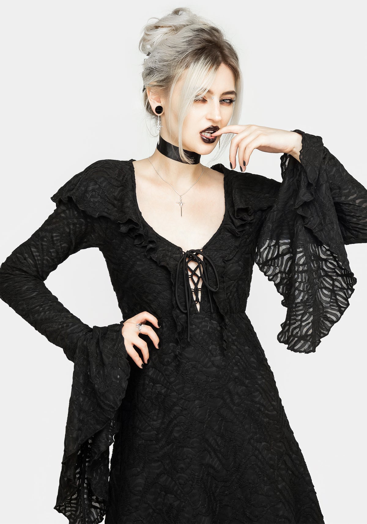 Jessel Distressed Cascade Handkerchief Hem Midi Dress