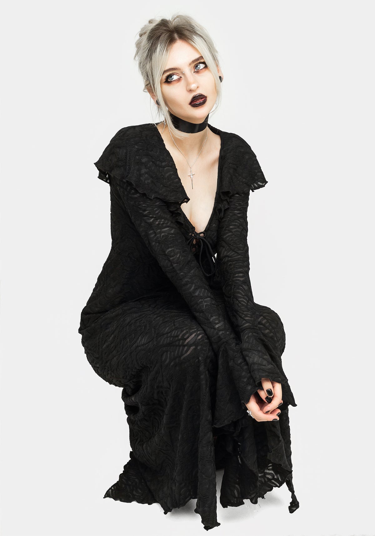 Jessel Distressed Cascade Handkerchief Hem Midi Dress