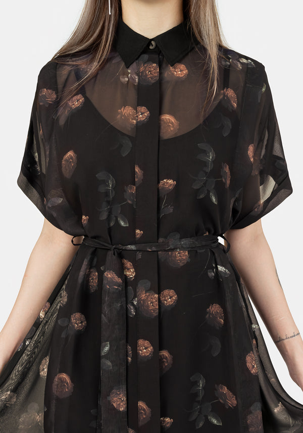 Monica Floral Chiffon Midi Shirt Dress