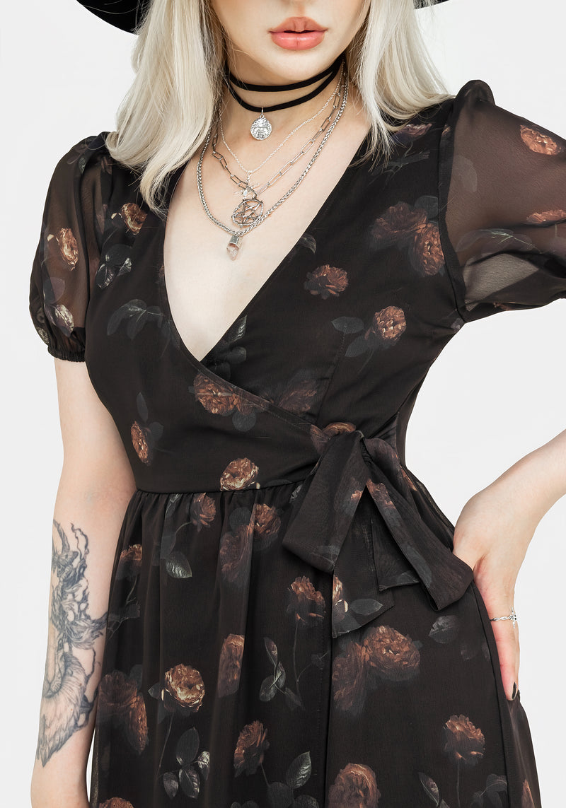 Monica Floral Chiffon Midi Wrap Dress