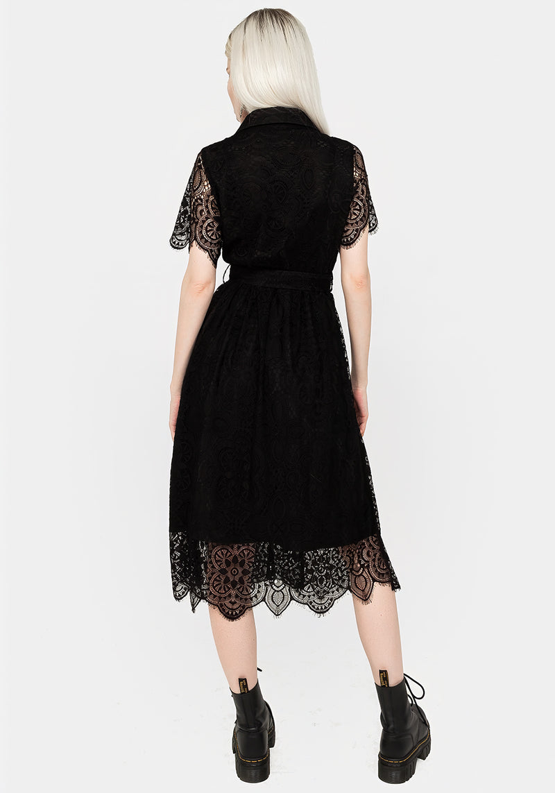 Martyr Collar Lace Midi Shirt Dress