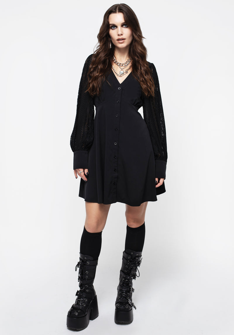 Covenant Lace Sleeve Button Up Mini Dress