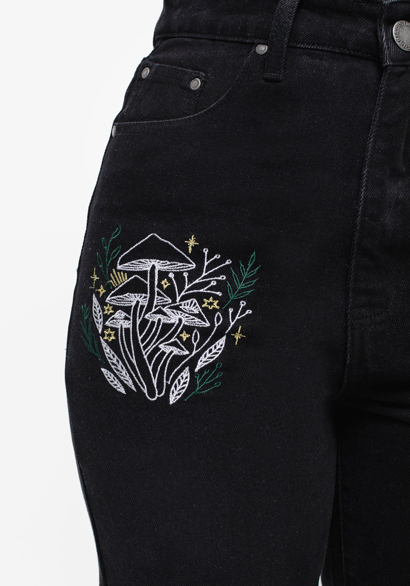 Mycena Mushroom Embroidered Mom Jean