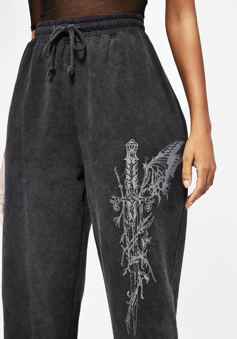 Entwined Rose Graphic Print Straight Leg Joggers