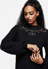 Spectral Bat Embroidered Balloon Sleeve Jumper