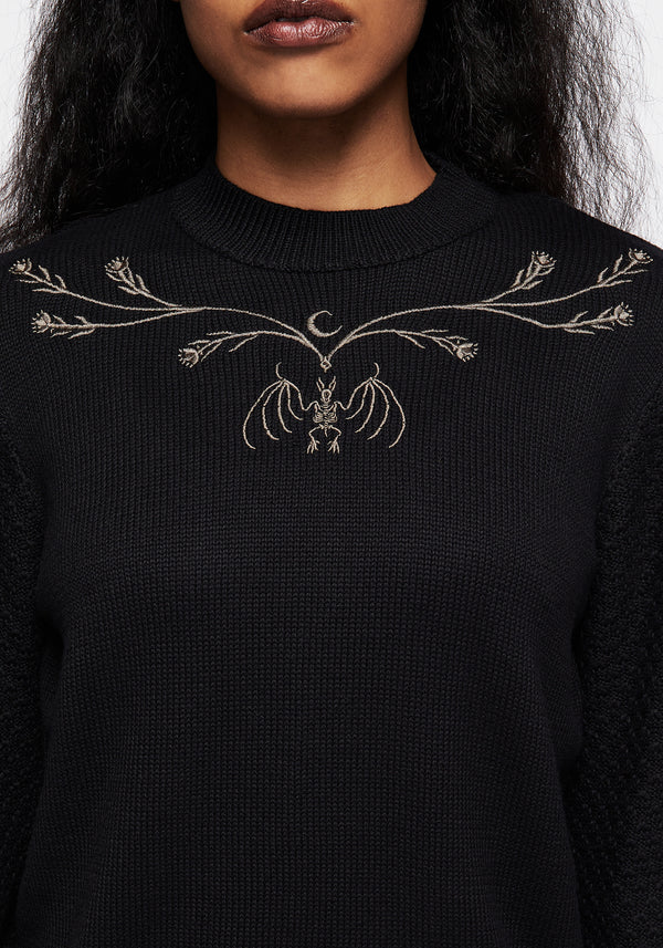 Spectral Bat Embroidered Balloon Sleeve Jumper