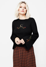 Autumnus Flare Sleeve Embroidered Knit Jumper