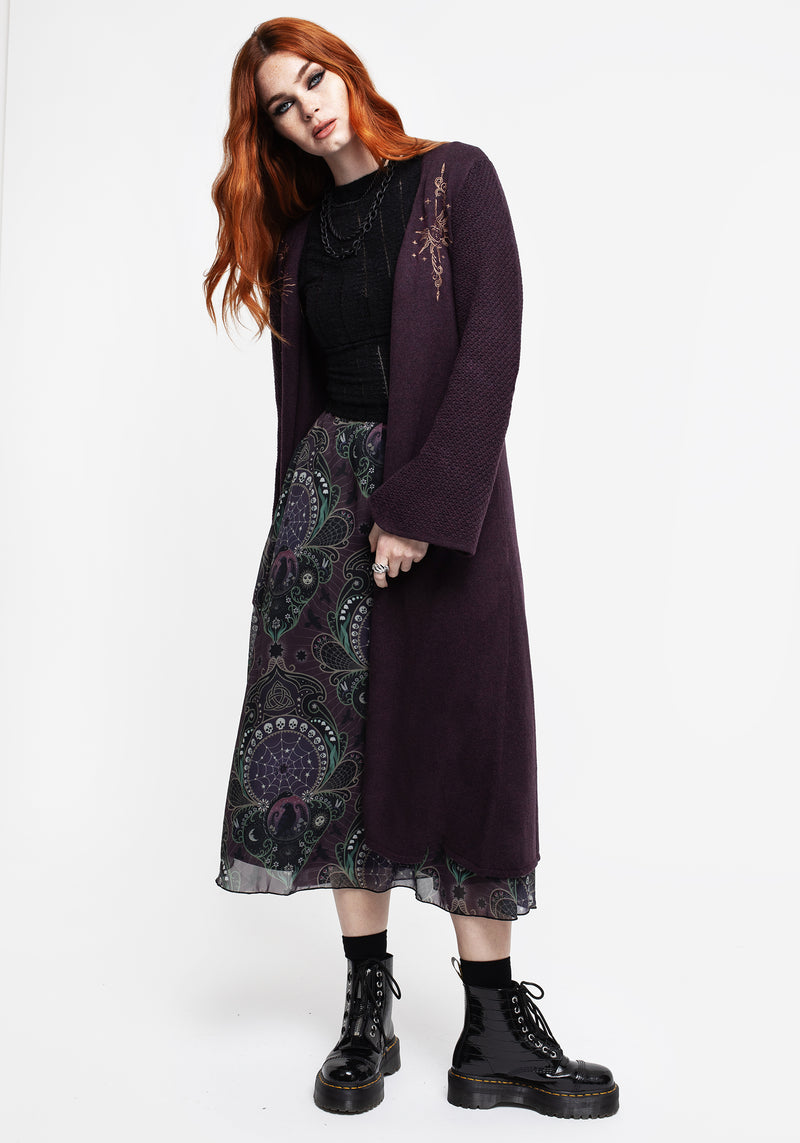 Sunniva Embroidered Tie Front Longline Knit Cardigan