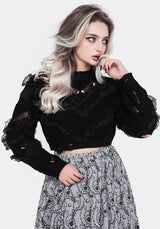 Volla Lace Ruffle Distressed Knit Crop Jumper