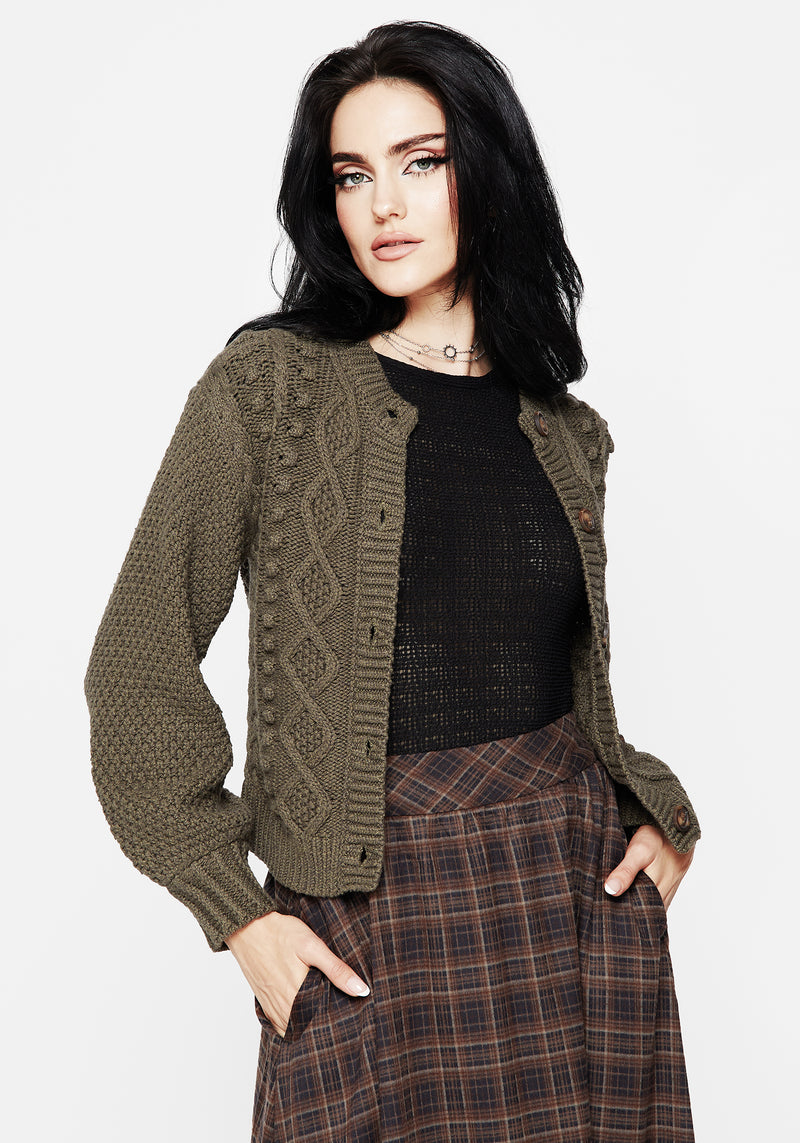 Nerthus Pom Pom Cable Knit Cardigan