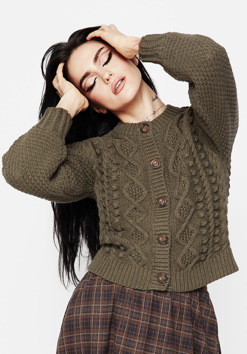 Nerthus Pom Pom Cable Knit Cardigan