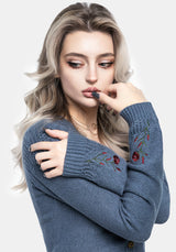 Selenia Moth Embroidered Cable Twist Knit Cardigan