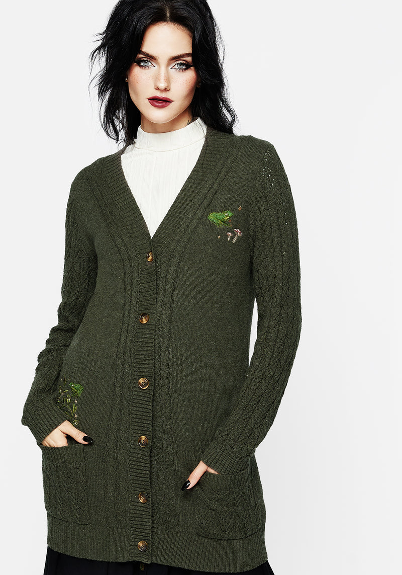 Swamplife Embroidered Cable Knit Longline Cardigan