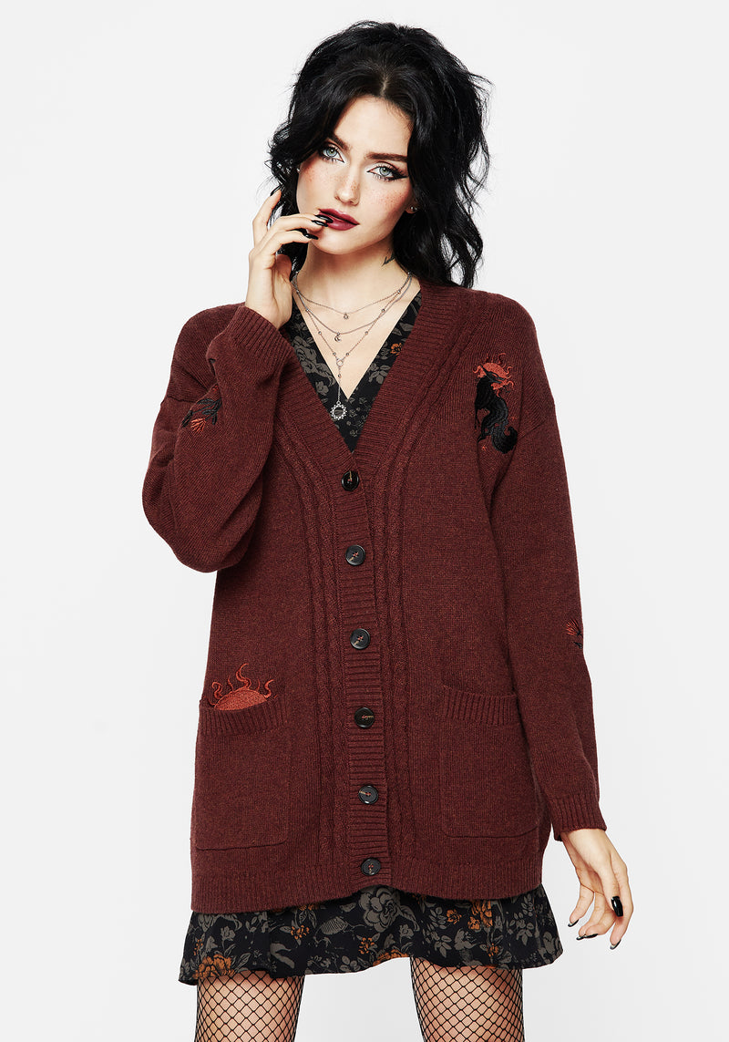 Foxfire Embroidered Cable Knit Longline Cardigan